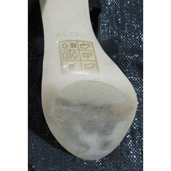 Aldo Shaylla Classic Black Vegan Suede Peep Toe Caged Back Zip Pumps sz 8 - Picture 13 of 13